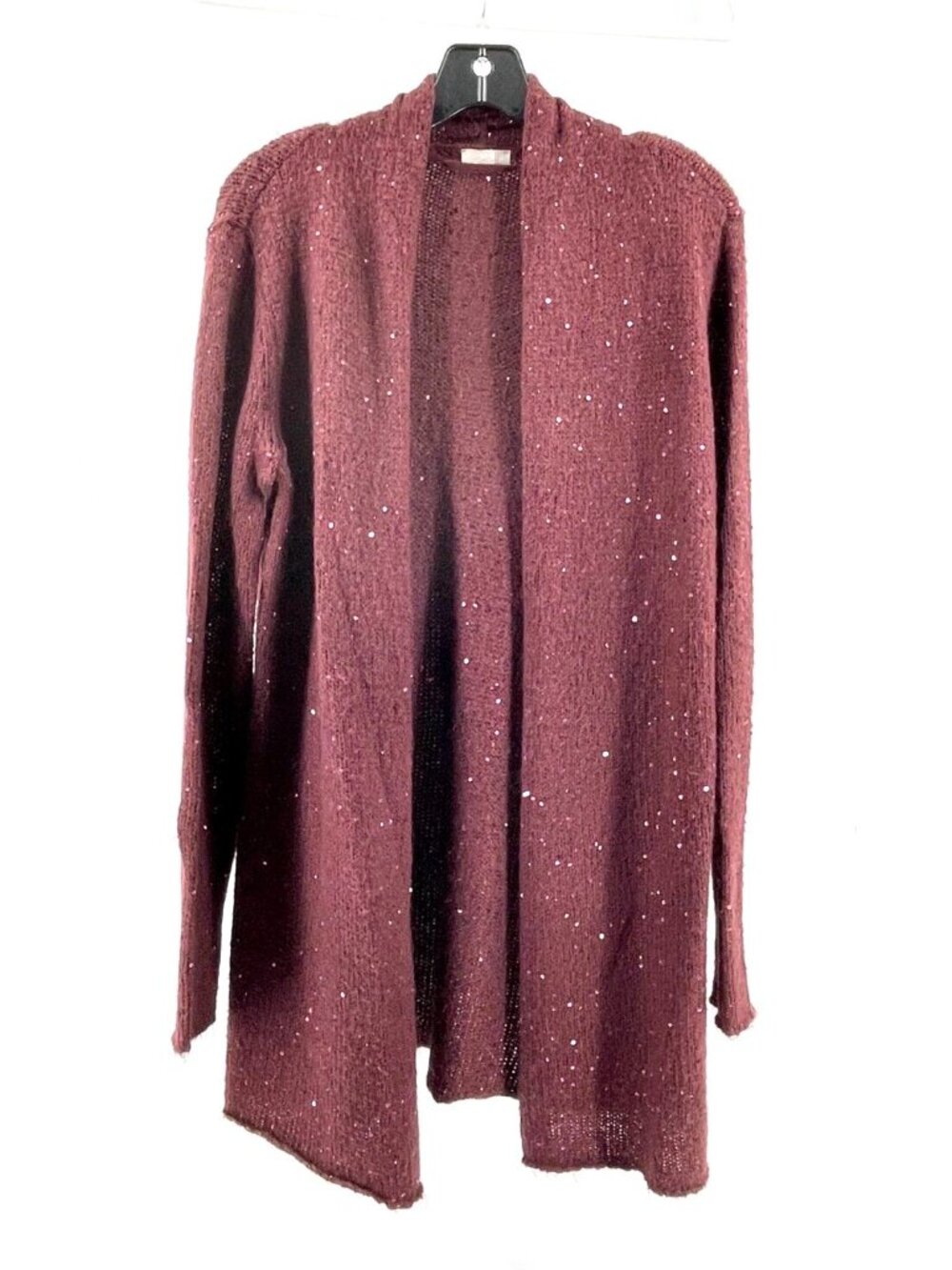 J Jill Women's Open Drape Front Burgundy Sequin Cardigan Sweater Size M